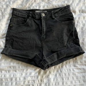 High-waisted black denim short shorts